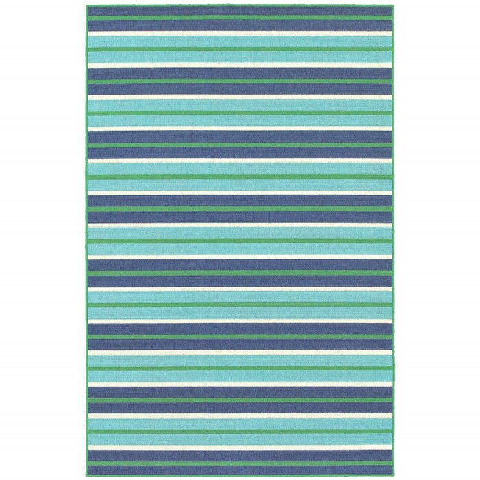 8' X 11' Geometric Stain Resistant Indoor & Outdoor Area Rug - Green / Blue