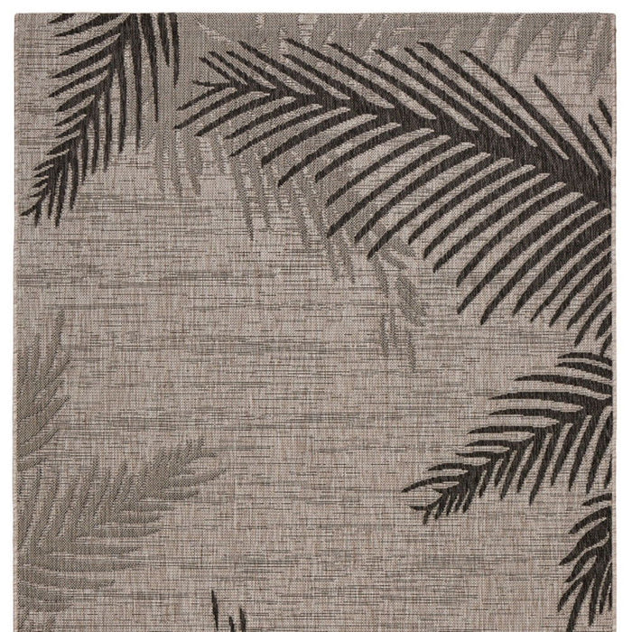 3' X 5' Palm Leaf Stain Resistant Indoor / Outdoor Area Rug - Black / Taupe