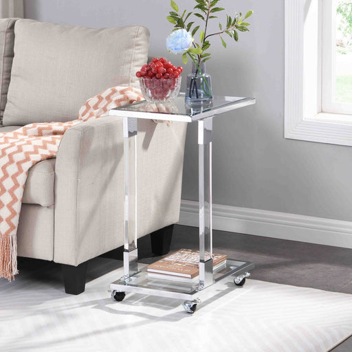 Glass Top C Shape Square Table With Metal Base For Living Room Home Essentials