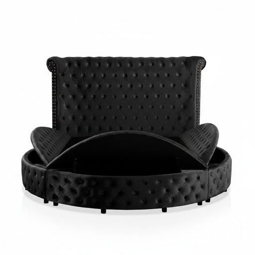 Glam Button Tufted Wingback Round Bed With Storage And USB Ports Home Essentials