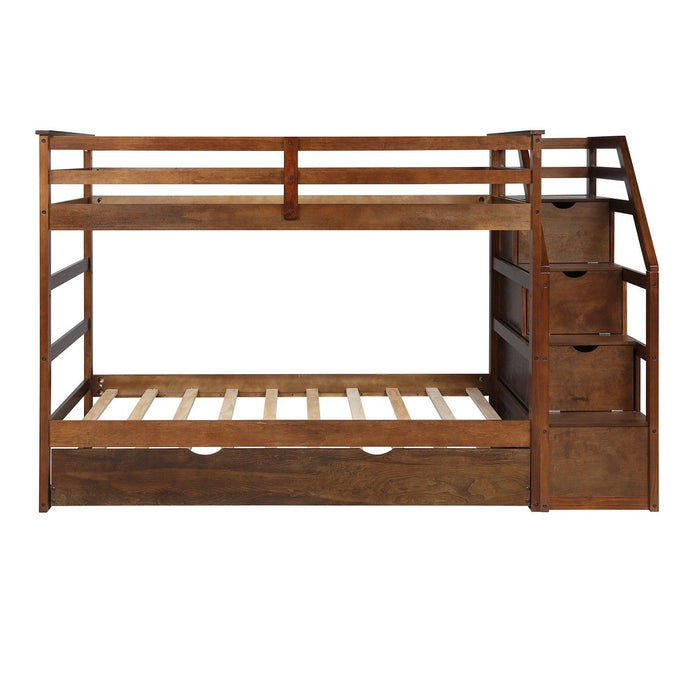 Twin Over Twin Bunk Bed with Trundle - Walnut