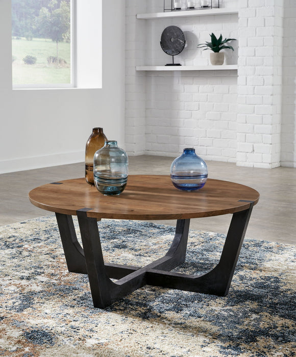 Hanneforth - Round Cocktail Table - Brown Signature Design by Ashley®
