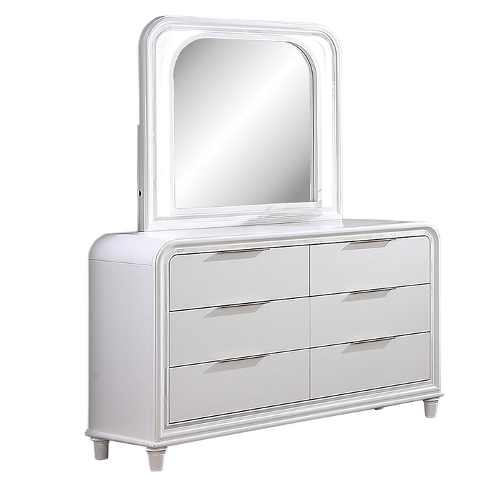 Pearl Dresser With Mirror 6 Drawers Spacious Storage - White Home Essentials