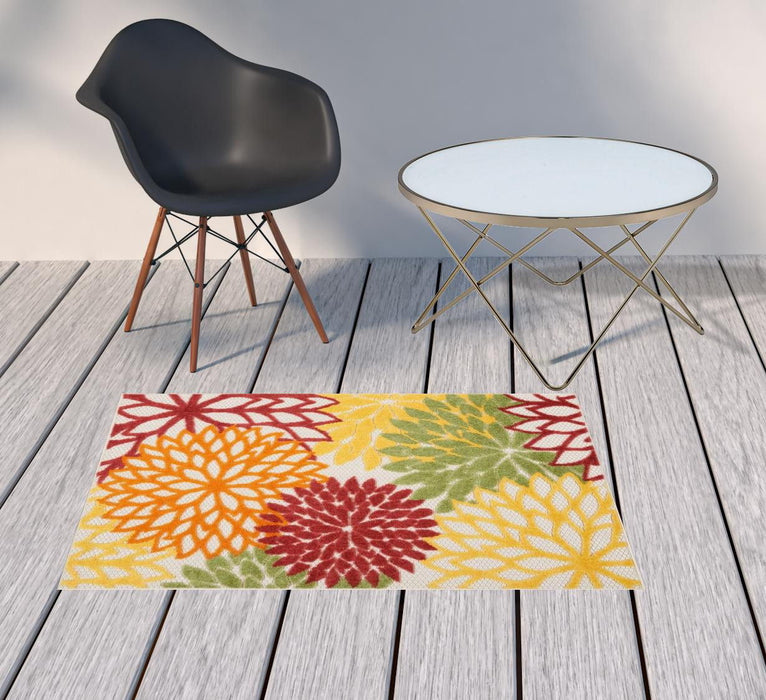 3' X 4' Floral Non Skid Indoor / Outdoor Area Rug - Red