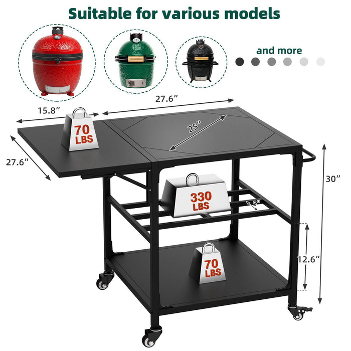 Outdoor Grill Table, Prep Cart With Wheels, Storage Shelf And Hooks - Black Daily Nest
