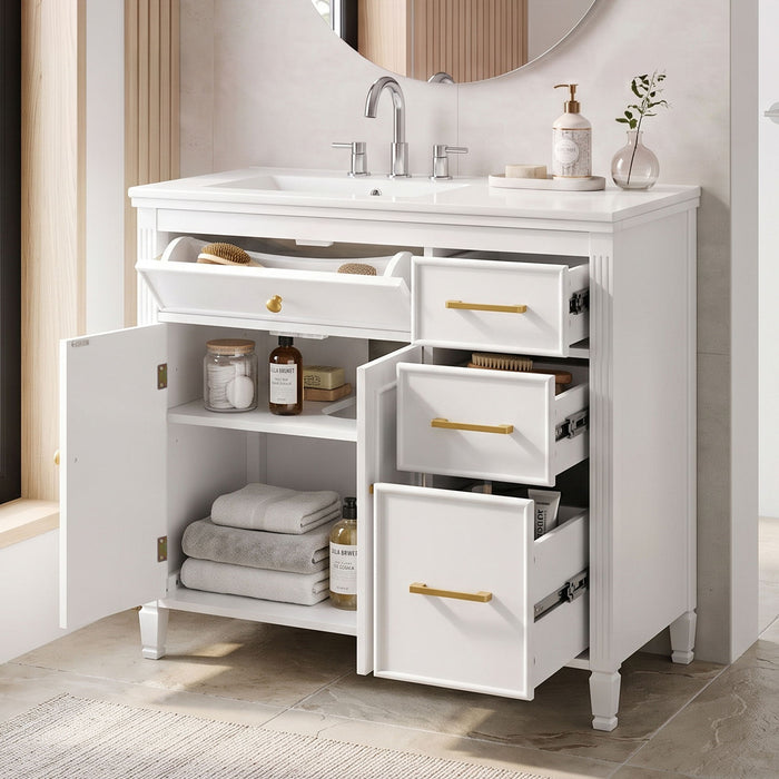Bathroom Vanity With Sink Top, 3 Soft Closing Drawers Noble House