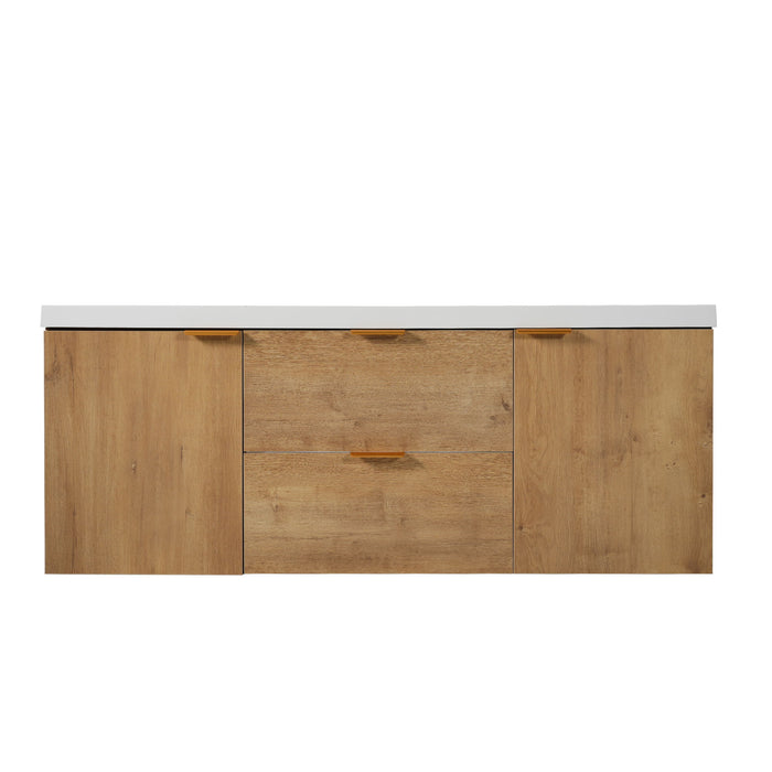 Double Sink Bathroom Vanity Soft Close Doors, Divided Drawers, Wall Mounted - Wood Hearth and Haven