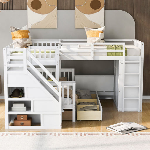 L Shaped Bunk Bed With 3 Drawers, Portable Desk And Wardrobe DreamHaus