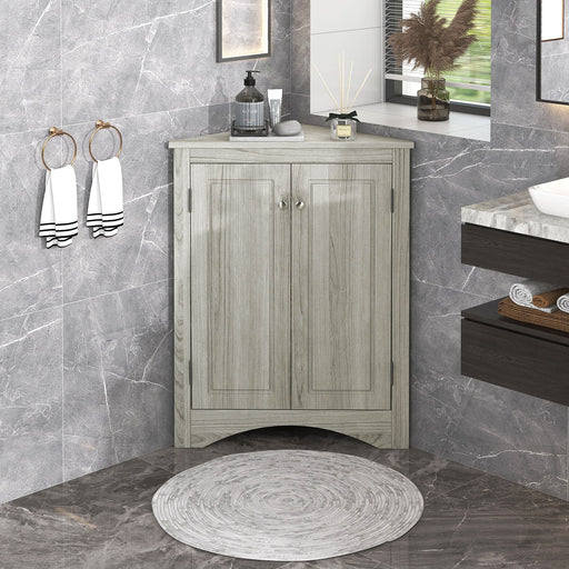 Triangle Bathroom Storage Cabinet With Adjustable Shelves, Freestanding Floor Cabinet - Oak Hearth and Haven