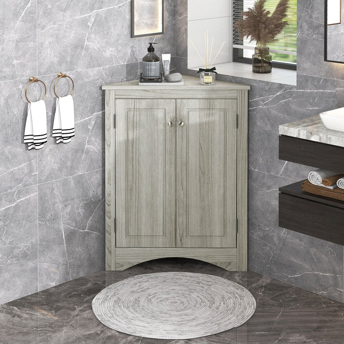 Triangle Bathroom Storage Cabinet With Adjustable Shelves, Freestanding Floor Cabinet - Oak Hearth and Haven