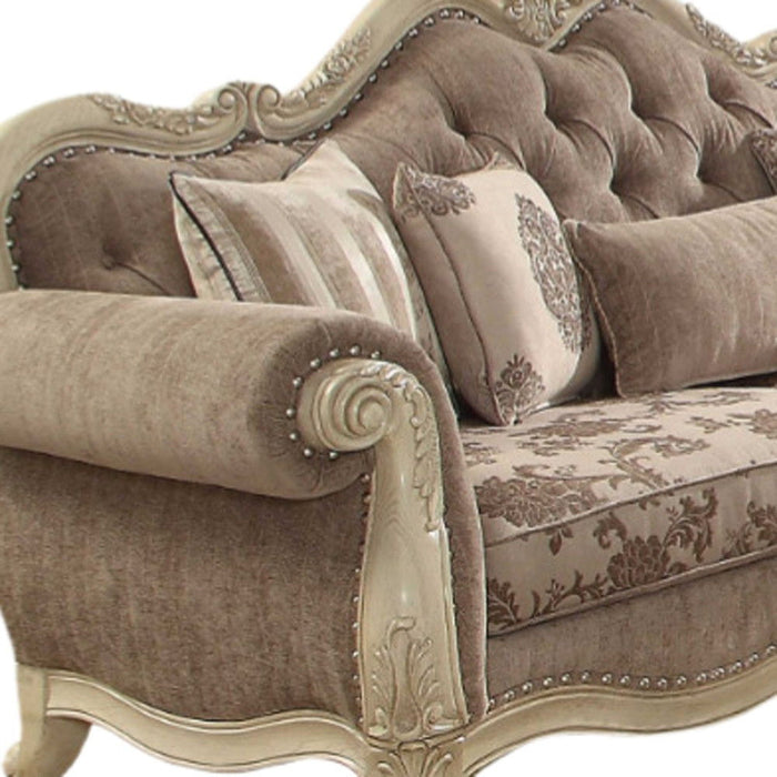 Velvet Floral Sofa And Toss Pillows With Beige Legs - Gray