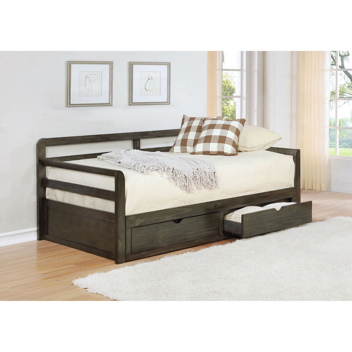 Twin Long 2 Drawer Daybed With Extendable Trundle, Storage Drawers, Fits Standard Mattress - Gray Furniture Max