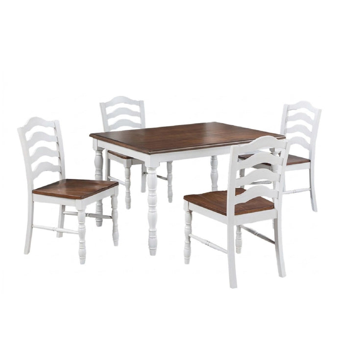 5 Piece Dining Set With Table And Ladder Back Chairs - Oak / White Home Essentials