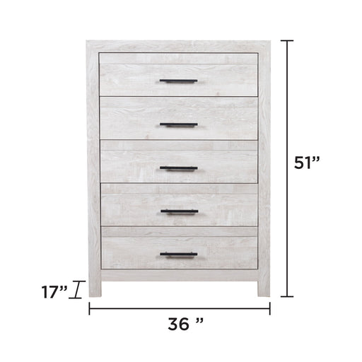 Modern Style 5 Drawer Chest In Natural Rustic Wood With Clean Lines And Spacious Storage Matrix Furniture Group