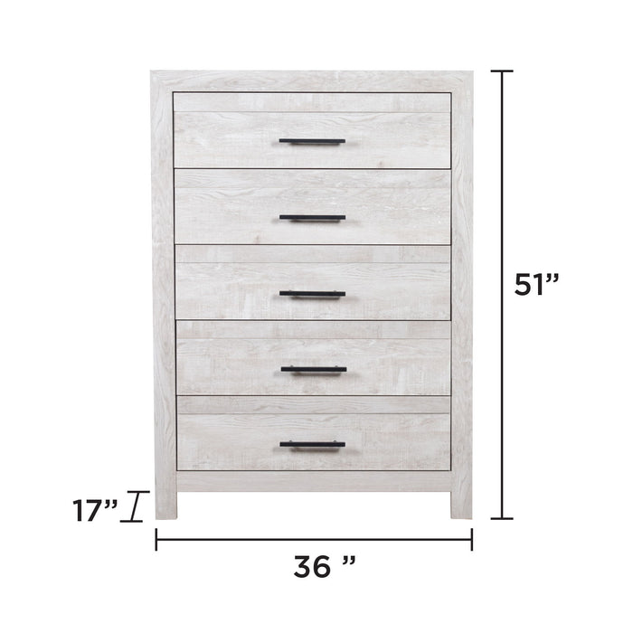 Modern Style 5 Drawer Chest In Natural Rustic Wood With Clean Lines And Spacious Storage Matrix Furniture Group