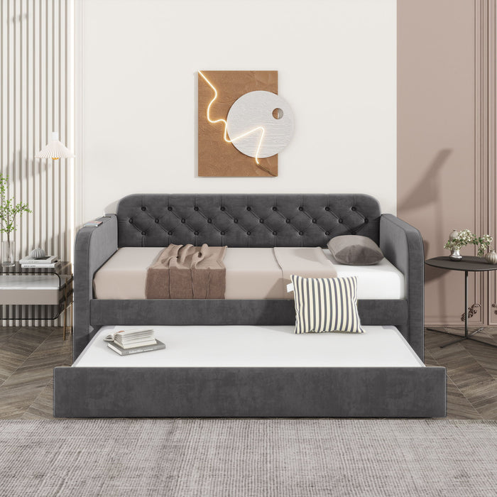 Upholstered Daybed With Trundle And USB Charging Design Home Essentials