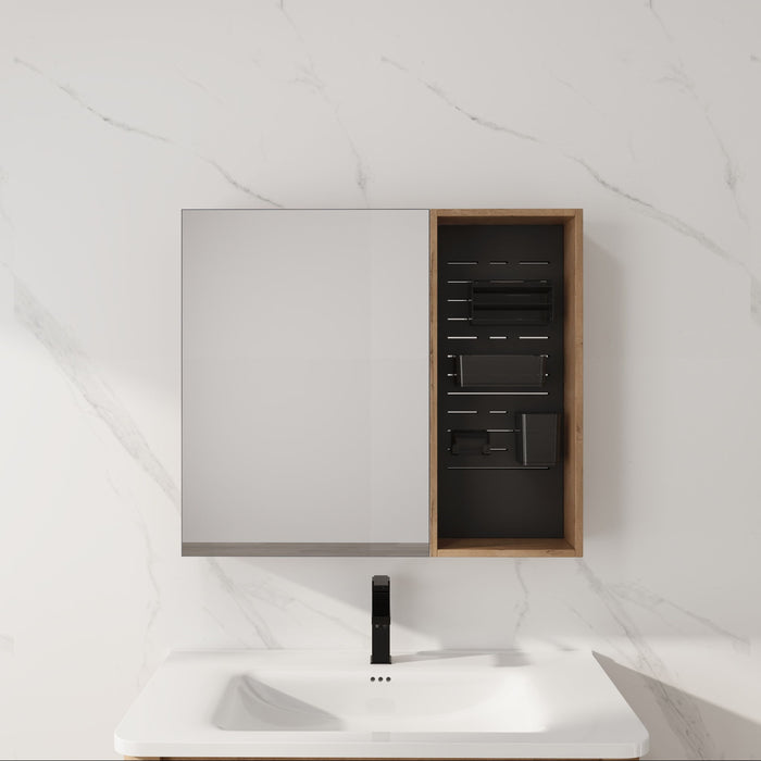 Wall Mounted Bathroom Mirror Cabinet & Adjustable Shelves - Imitative Oak Home Essentials