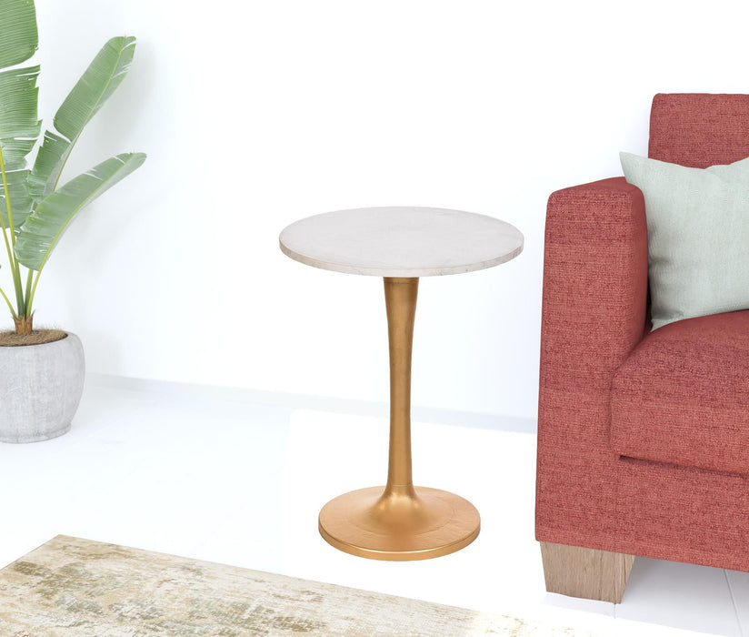 19" Marble Round End Table - Gold And White