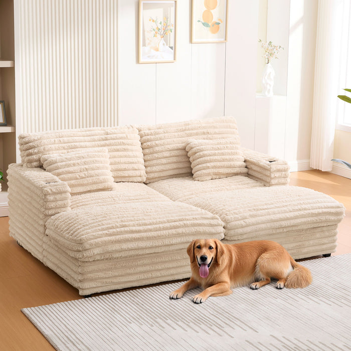 Oversized Double Chaise Lounge Sofa With USB Ports And Cup Holders Hearth and Haven