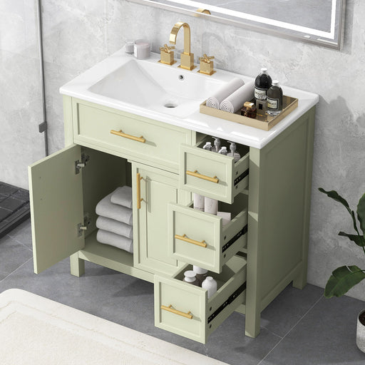 36" Bathroom Vanity With Sink, 2 Doors, 3 Drawers, Rectangular - White Hearth and Haven