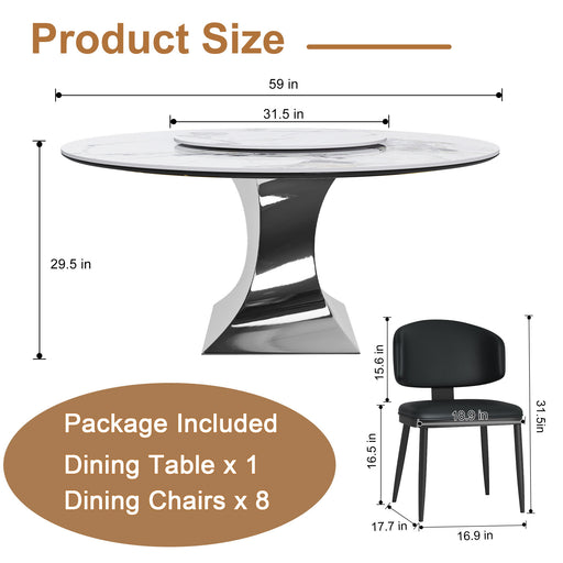 Round Dining Table With 6 Chairs Set - Silver Home Essentials