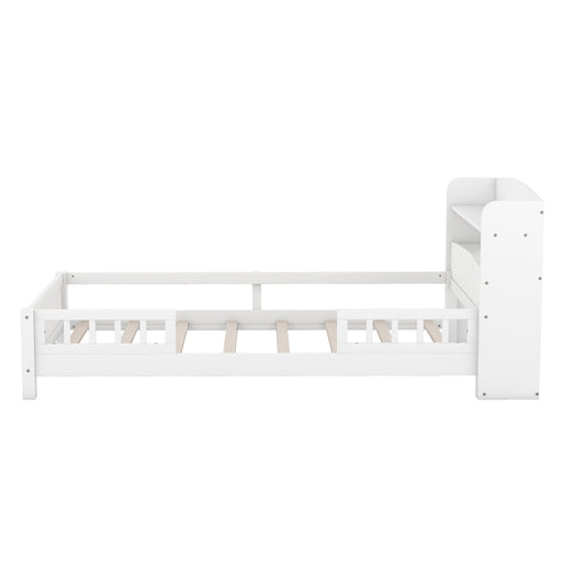 Wood Platform Bed With Built In LED Light, Storage Headboard And Guardrail Hearth and Haven
