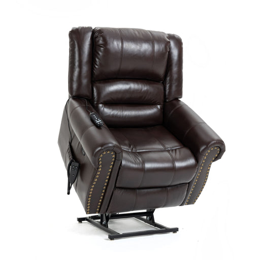 Power Lift Recliner Chair Heat Massage Dual Motor Infinite Position With USB Ports - Antique Brown Home Essentials