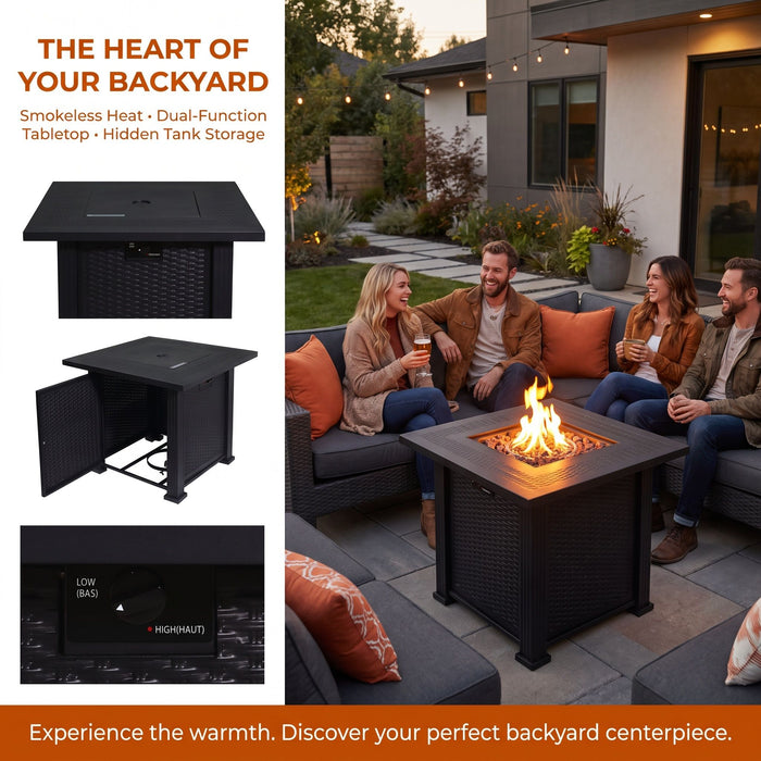 Outdoor Fire Pit Table With Lava Rocks, Propane Fire Pit - Black Daily Nest