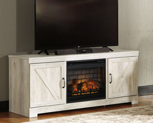 Bellaby - 63" TV Stand With Faux Firebrick Fireplace Insert - Whitewash Signature Design by Ashley®