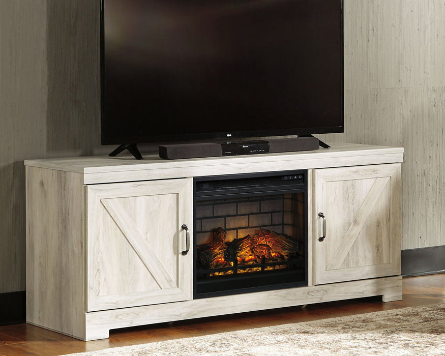 Bellaby - 63" TV Stand With Faux Firebrick Fireplace Insert - Whitewash Signature Design by Ashley®
