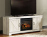 Bellaby - 63" TV Stand With Faux Firebrick Fireplace Insert - Whitewash Signature Design by Ashley®