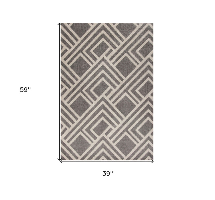 3' X 5' Machine Woven UV Treated Geometric Indoor / Outdoor Area Rug - Gray