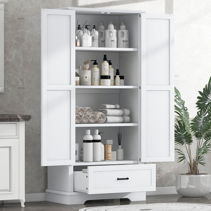 Tall Bathroom Storage Cabinet With 2 Doors And 2 Drawer, Adjustable Shelf - White Hearth and Haven