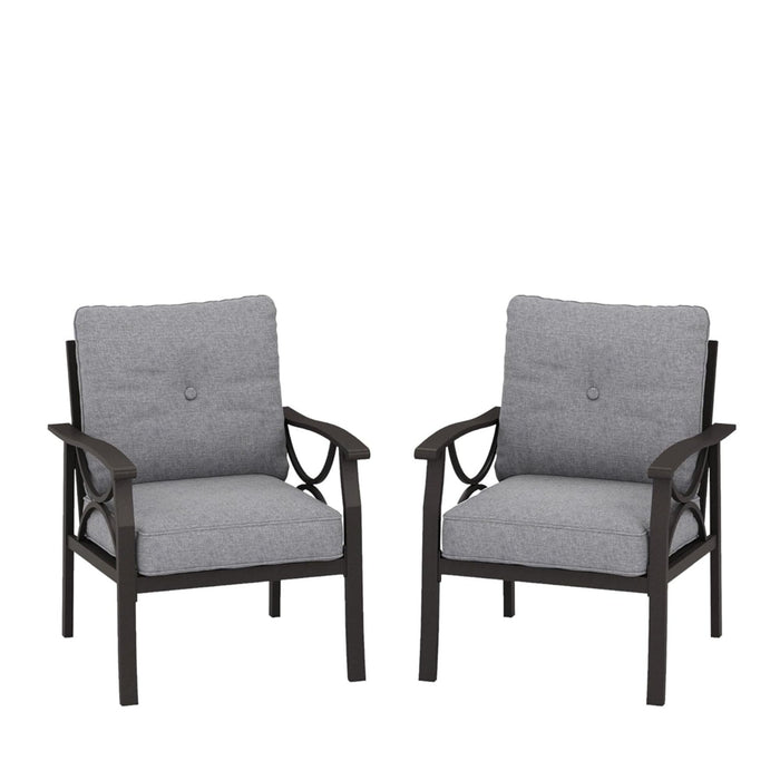 All Weather Armchairs With Cushions, Sculptural Design (Set of 2) - Gray / Khaki