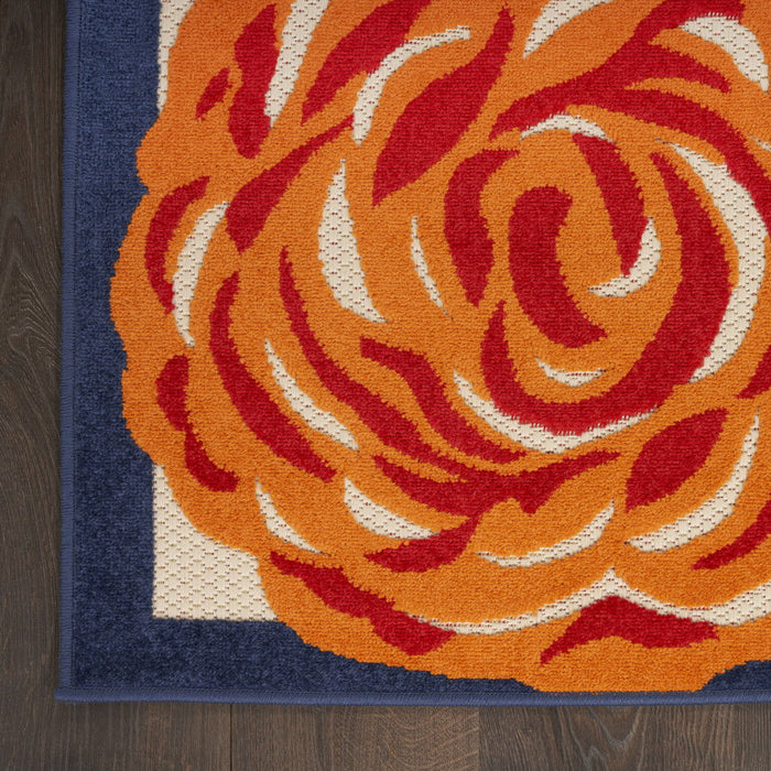 3' X 4' Floral Power Loom Area Rug - Blue / Orange