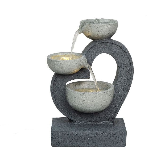 3 Tier Outdoor Water Fountain With Warm LED Lights, Stone Textured Cascading Design For Patio - Gray Daily Nest