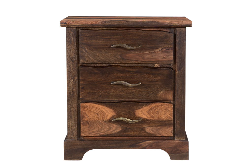 Three Drawer Solid Wood Nightstand - Dark Brown