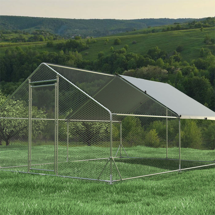 Large Metal Chicken Coop, Walk In Poultry Cage Hen Run House Rabbits Habitat Cage Spire Shaped Coop With Waterproof And Anti Ultraviolet Cover Daily Nest