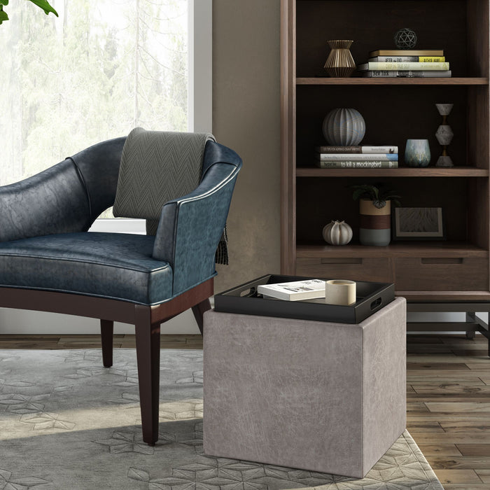 Rockwood - Upholstered Cube Storage Ottoman With Tray Simpli-Home