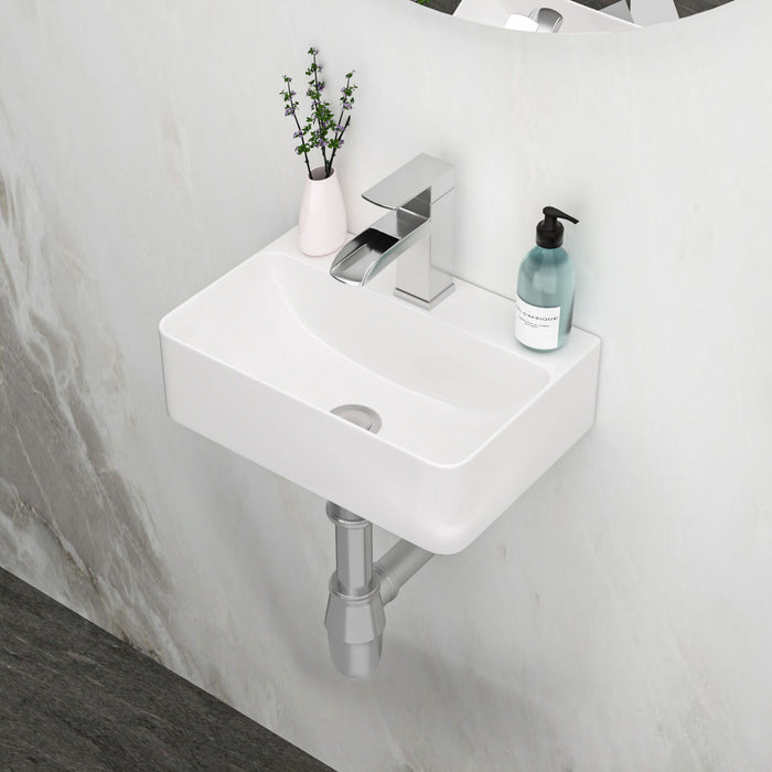 14.5X10" White Ceramic Rectangle Wall Mount Bathroom Sink With Single Faucet Hole
