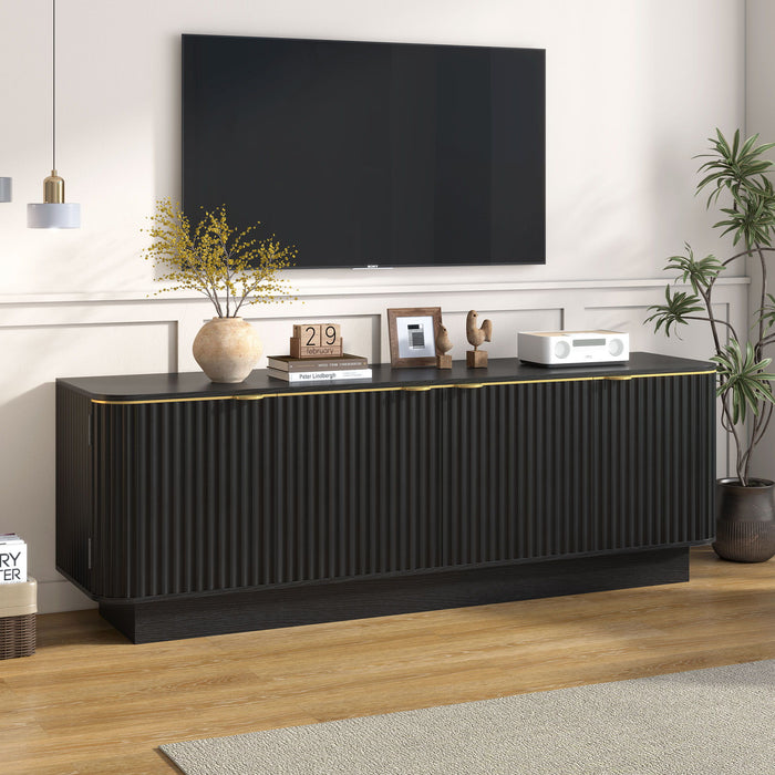 TV Stand, Fluted Media Console With Adjustable Shelves And Cable Holes Hearth and Haven
