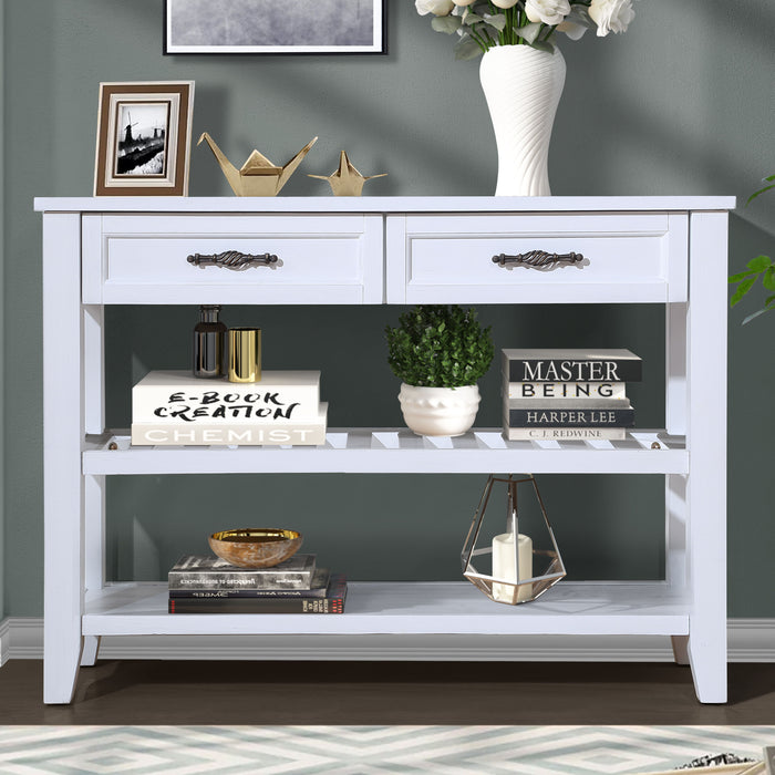 Console Sofa Table With 2 Storage Drawers And 2 Tiers Shelves, Mid - Century Style 42'' Solid Wood Buffet Sideboard For Living Room Furniture Kitchen Dining Room Entryway Hallway, Antique White
