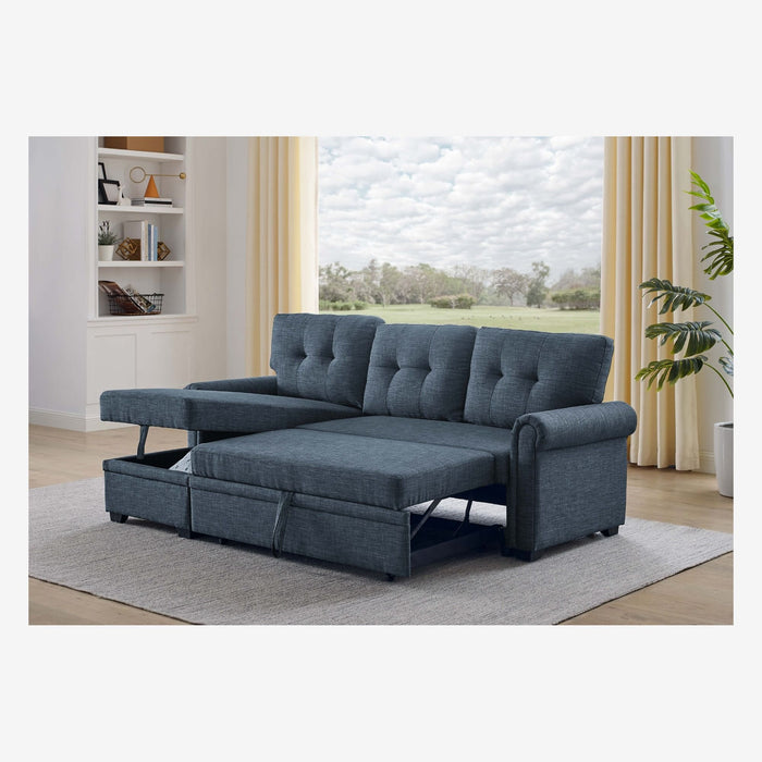 Blend Upholstered Sleeper Sofa With Reversible Chaise And Tufted Back - Dark Blue Home Essentials