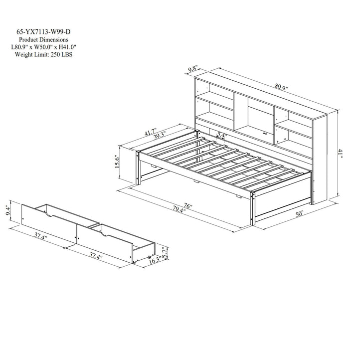 Bed Frame With Side Bookshelves, 2 Drawers, And Built In USB Port Home Essentials