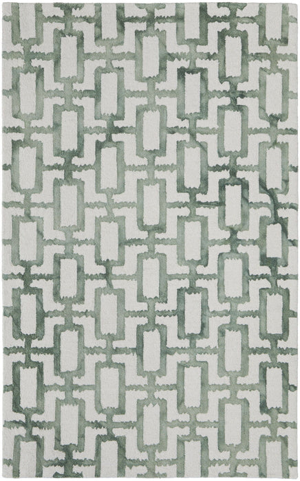 Geometric Tufted Handmade Area Rug - Ivory And Green Wool - 8' X 11'