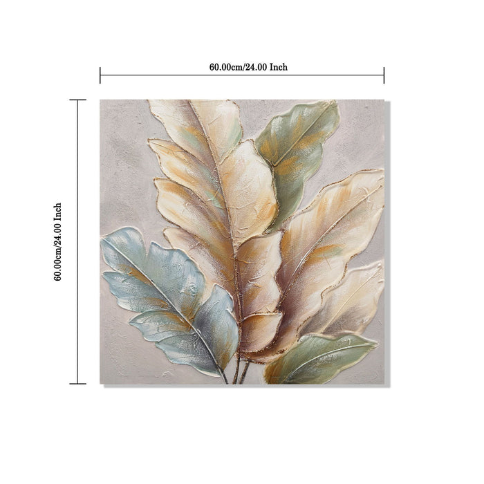 Botanical Leaf Wall Art, Textured Canvas Painting With Accents, Framed Decor For Living Room (Set of 2) - Green Leaf Daily Nest