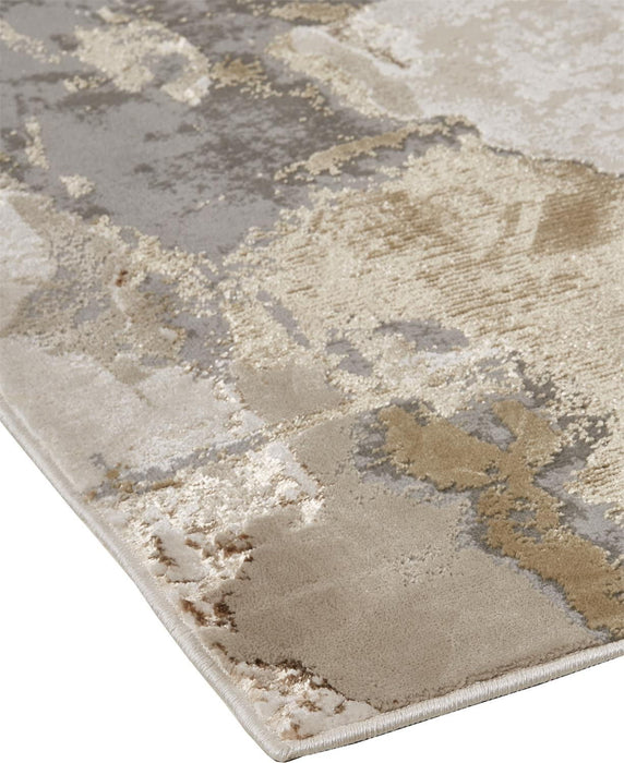 Abstract Area Rug - Gray Ivory And Gold - 12' X 18'