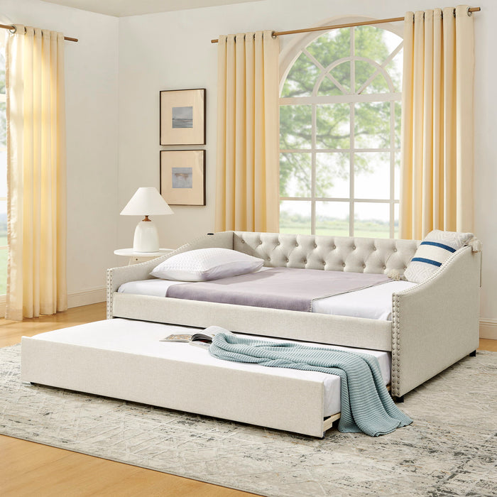 Upholstered Daybed With USB Charging & Pull Out Bed Home Essentials
