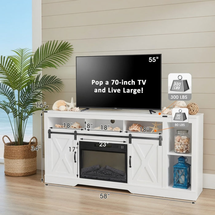 Farmhouse TV Stand With Sliding Barn Doors & Adjustable Storage Home Essentials