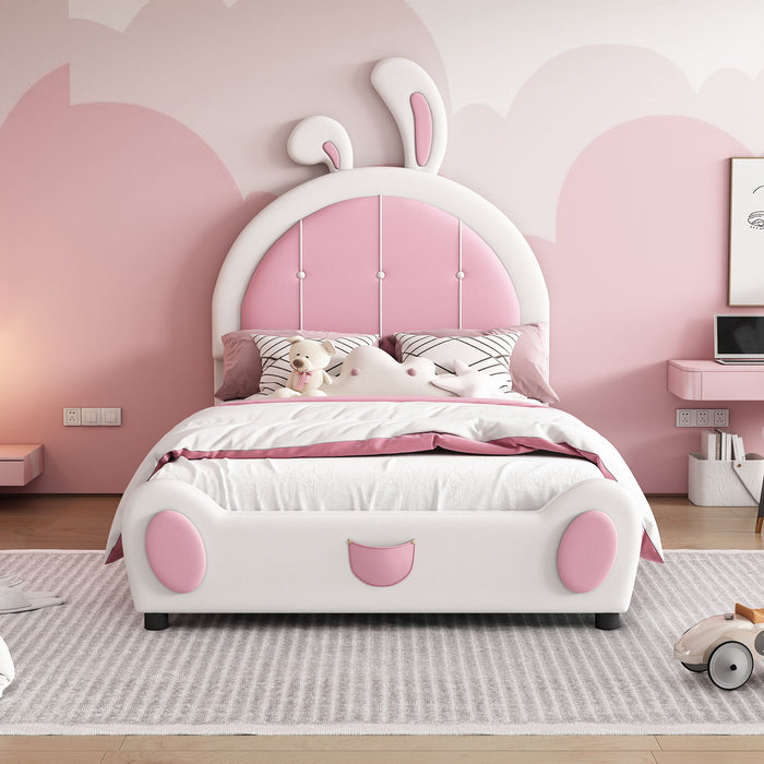 Upholstered Platform Bed With Rabbit Shaped Headboard